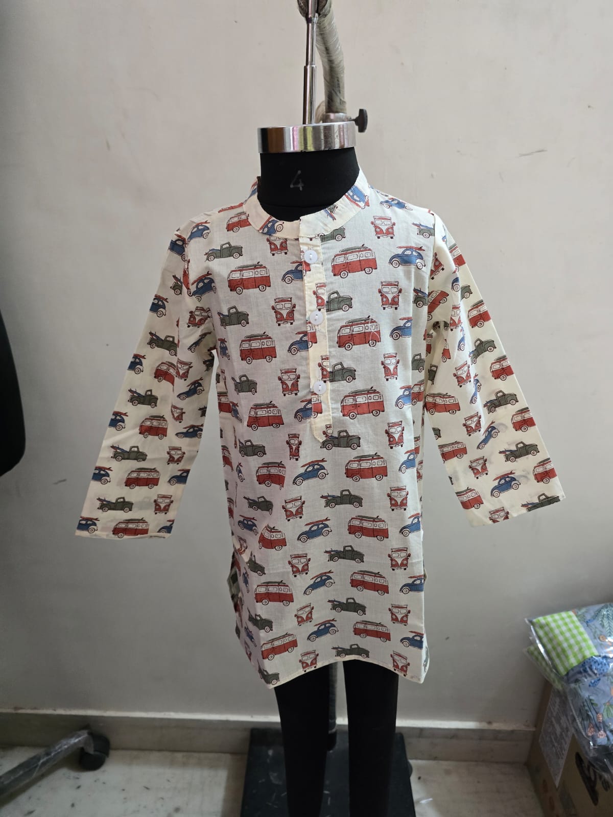 Red Grey Car Kurta Pyjama