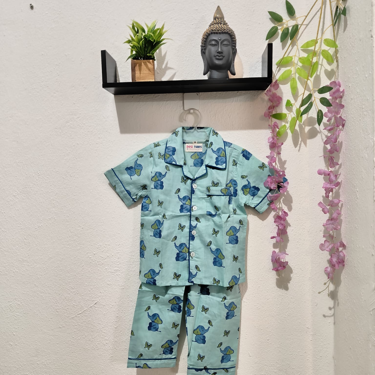 Pista Blue Elephant Butterfly Night Dress
