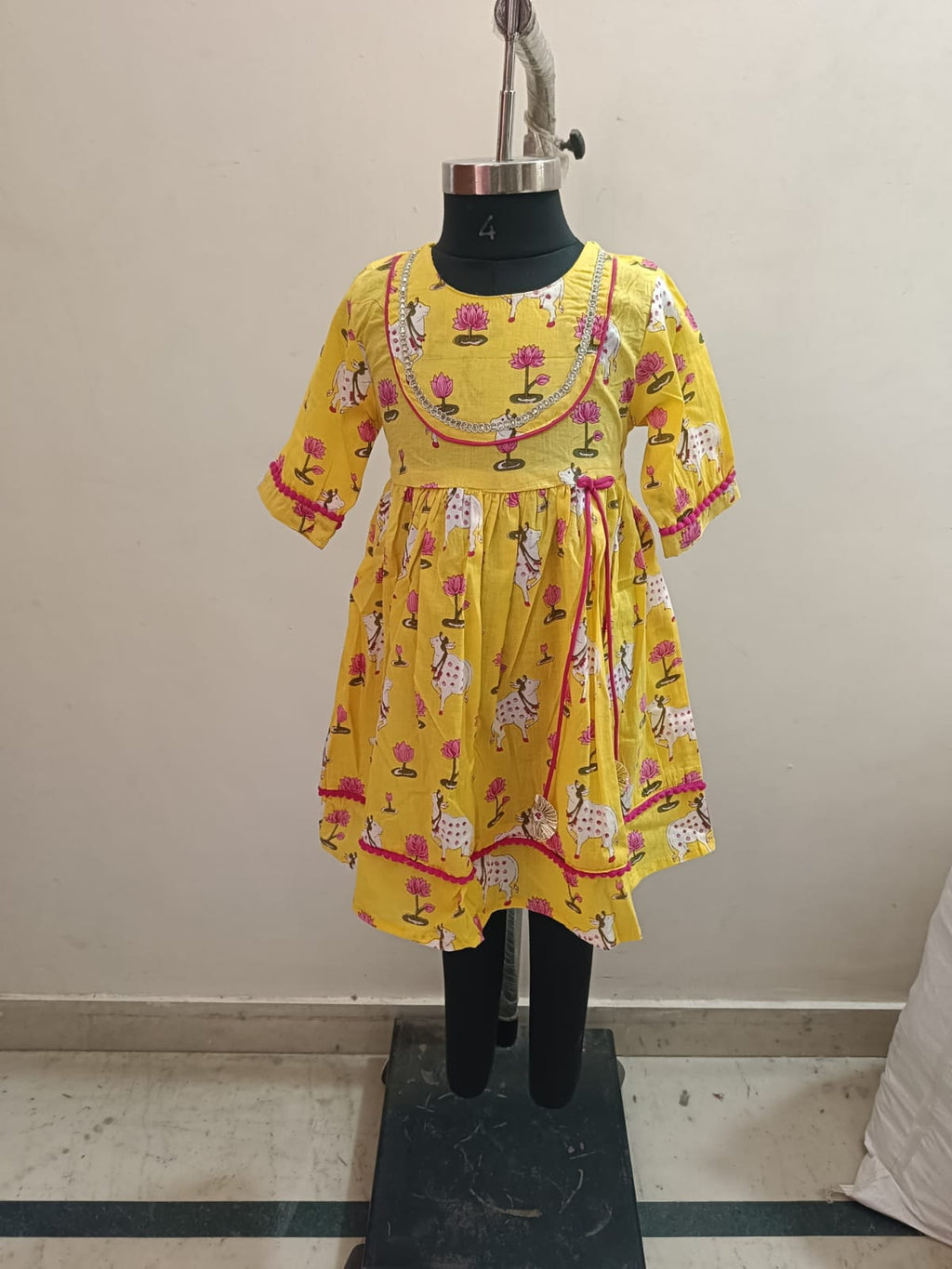 Yellow Pichhwai Print Traditional Frock