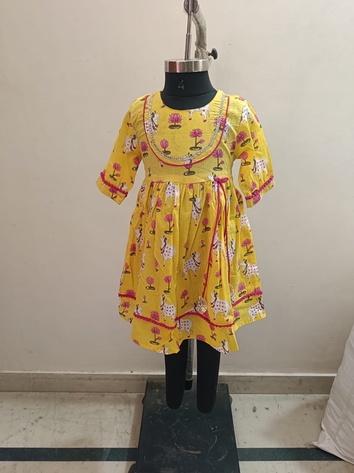 Yellow Pichhwai Print Traditional Frock
