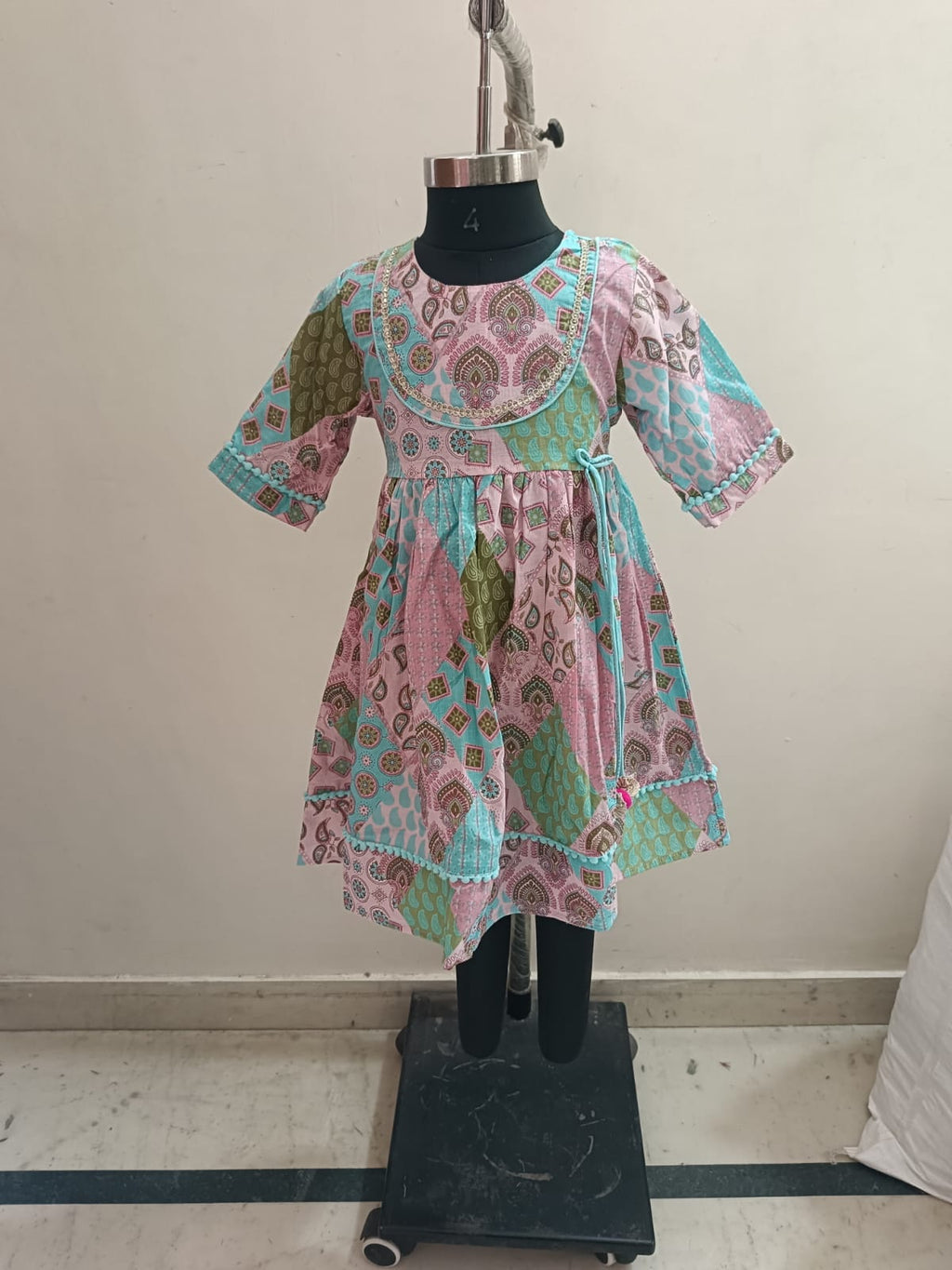 Pink Blue Patch Traditional Frock