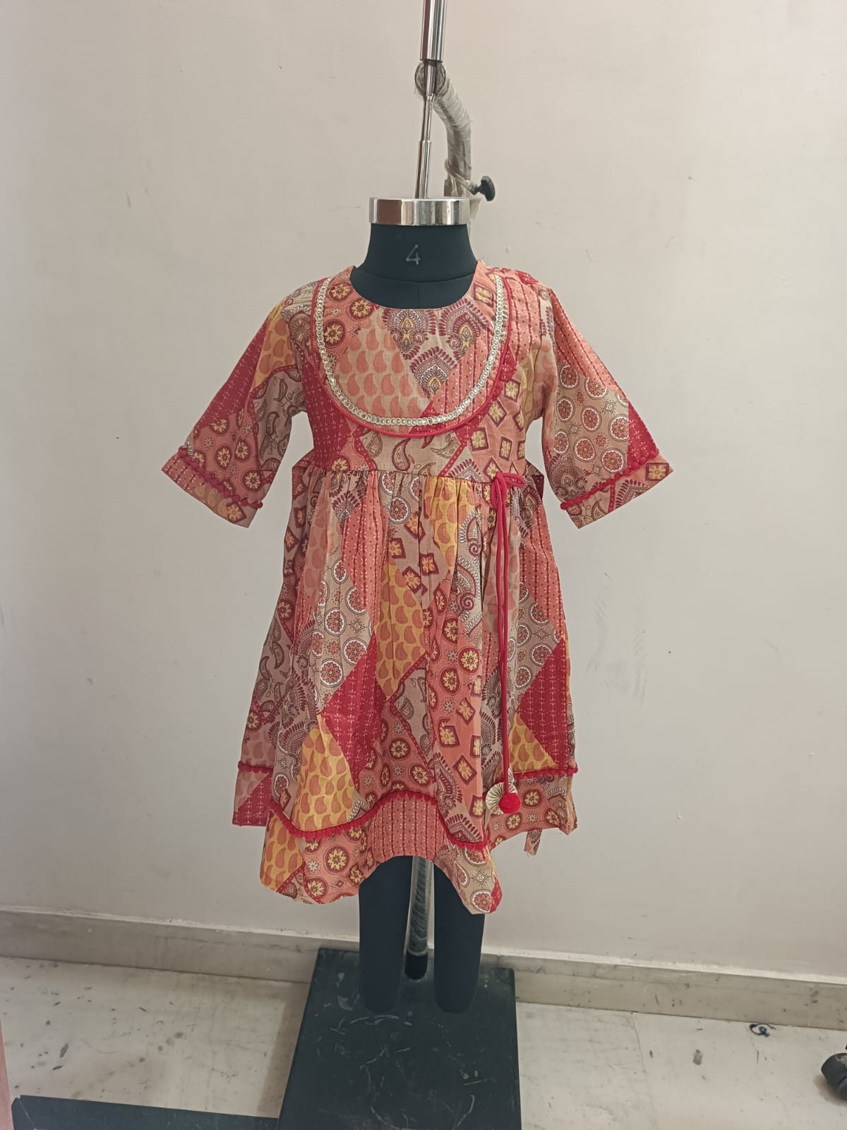 Red Orange Patch Traditional Frock