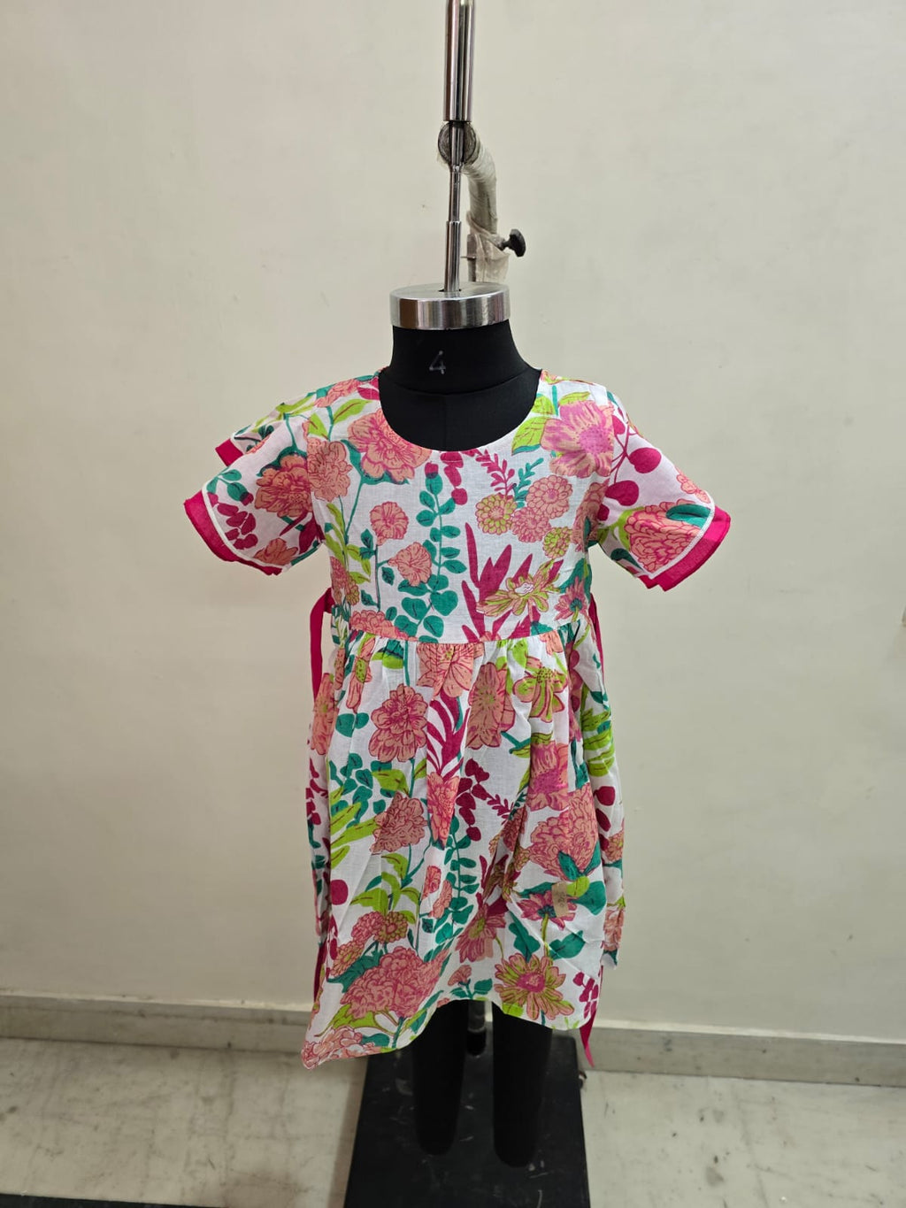 Pink Floral Double Sleeved Frock