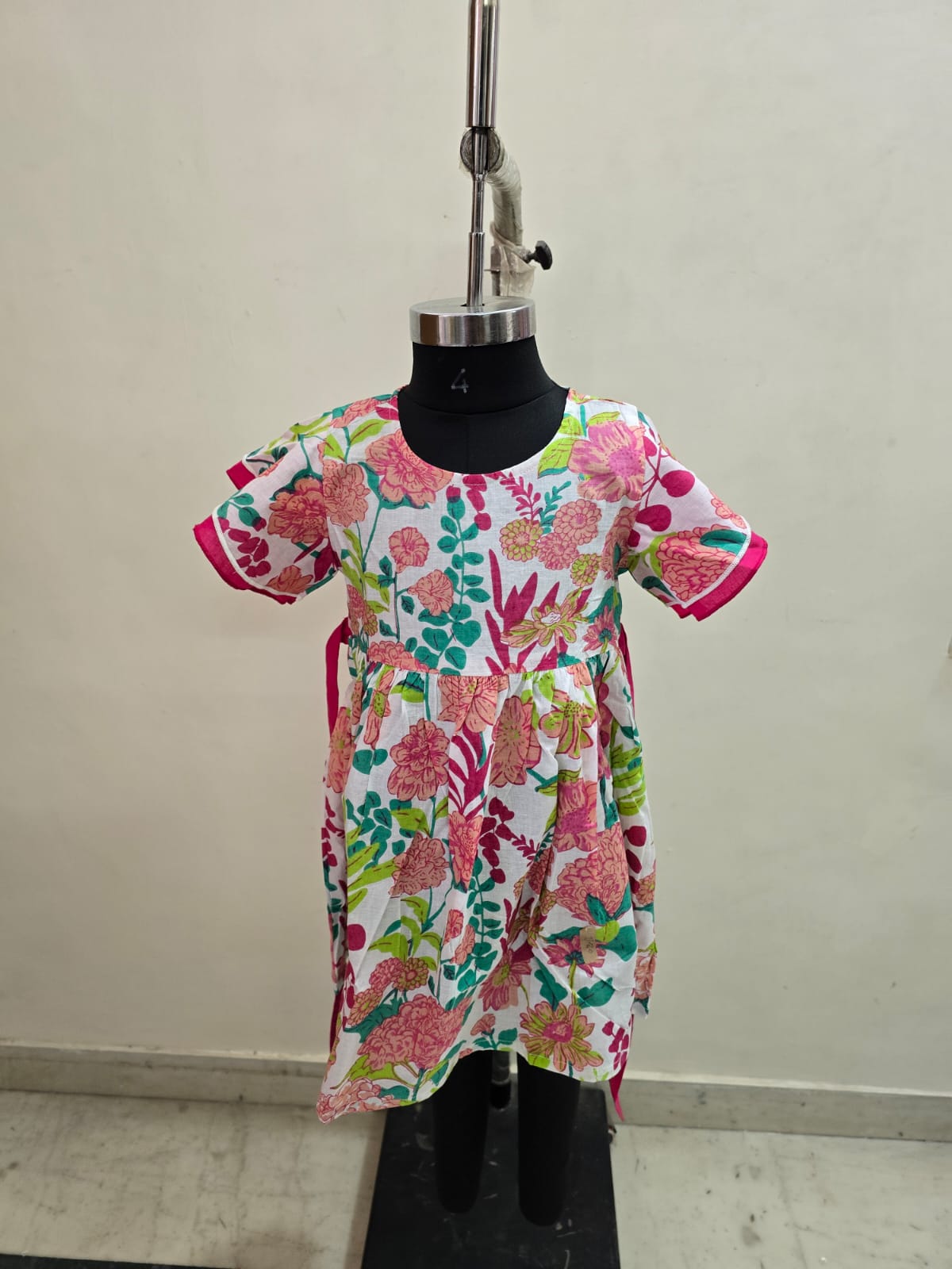Pink Floral Double Sleeved Frock
