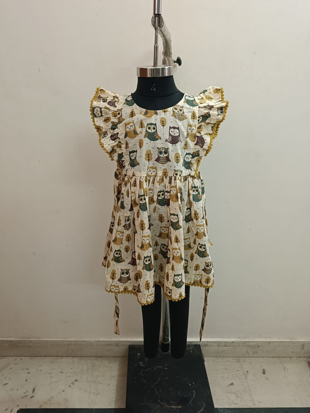 Serious Owl Pompom Lace Frock