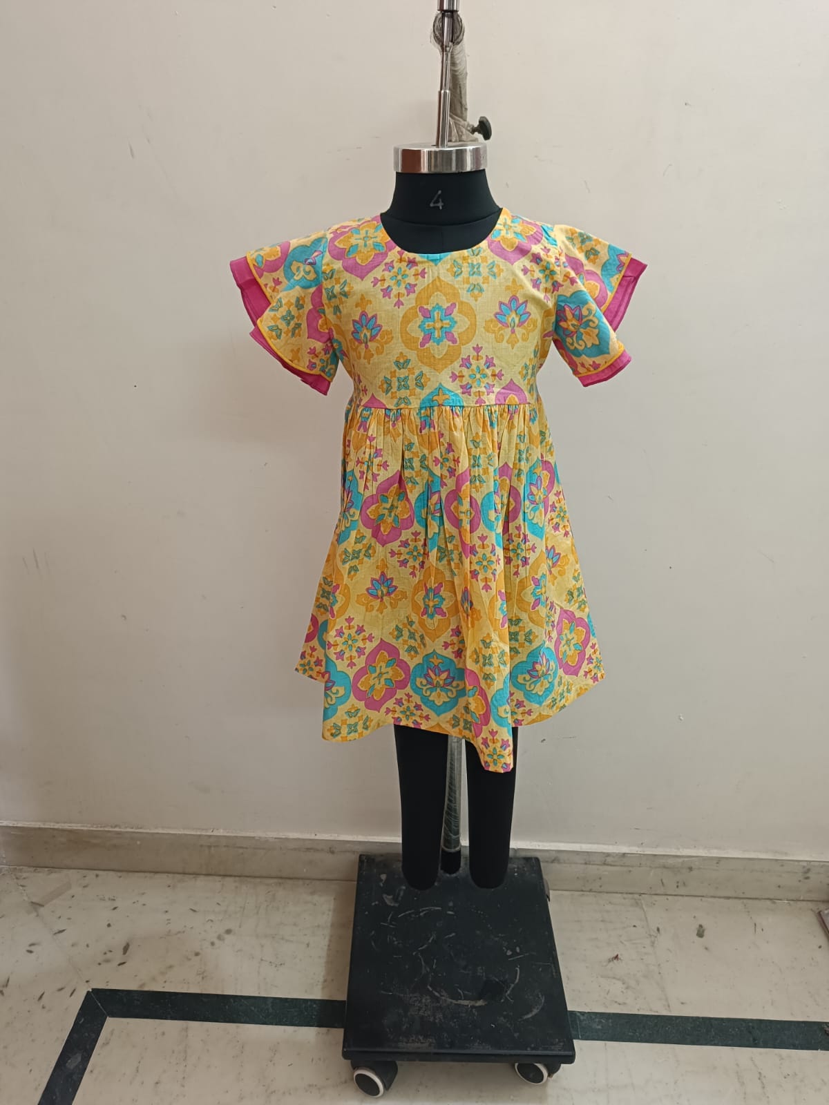 Yellow Geometric Double Sleeved Frock