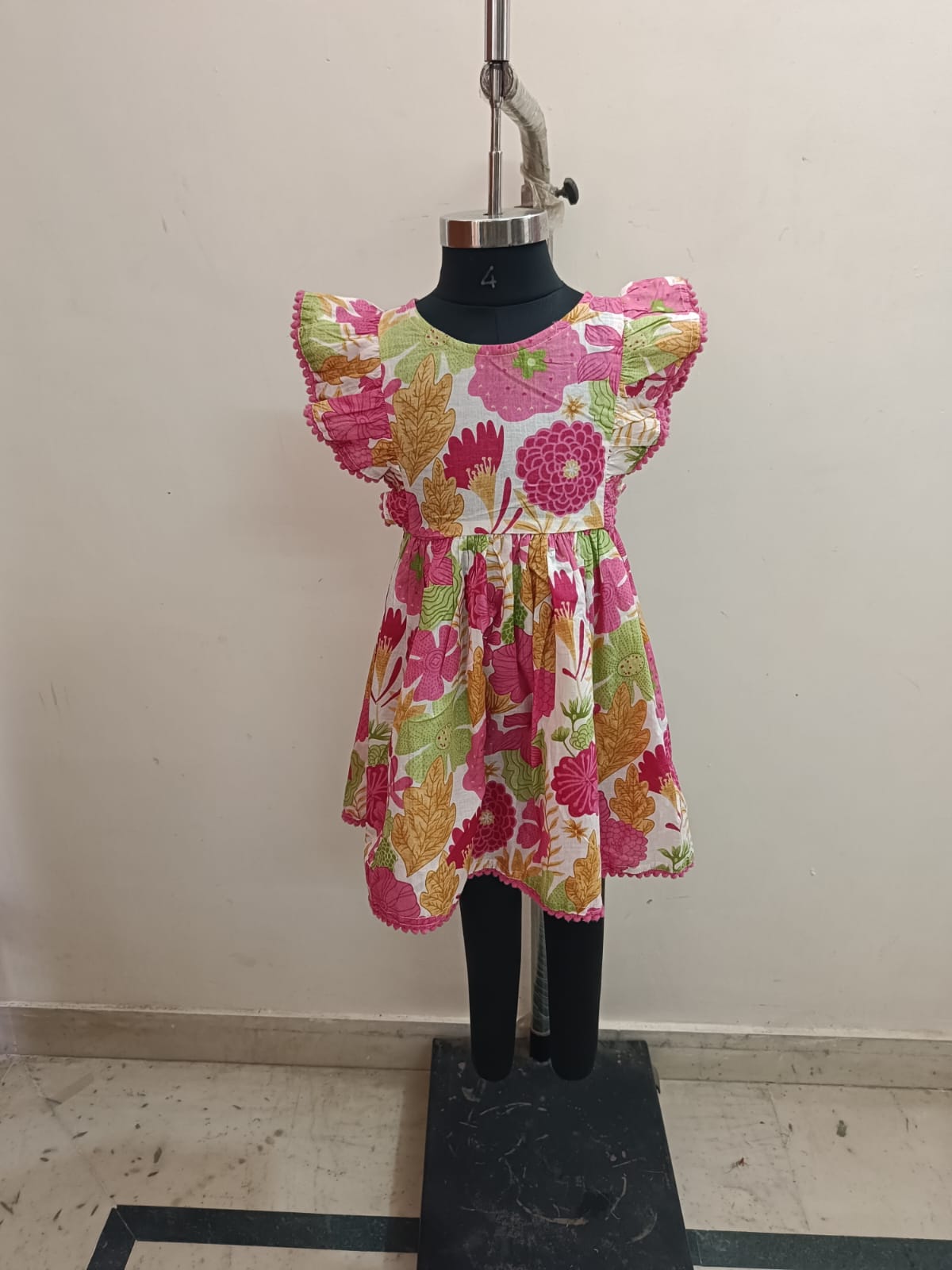 Pink Floral Pompom Lace Frock