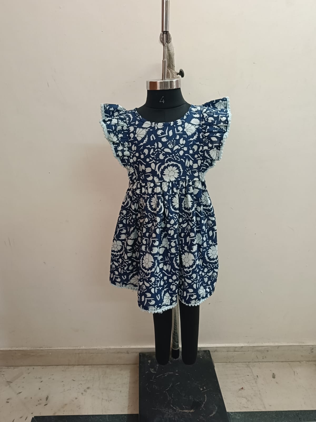 Indigo Jhaal Pompom Lace Frock