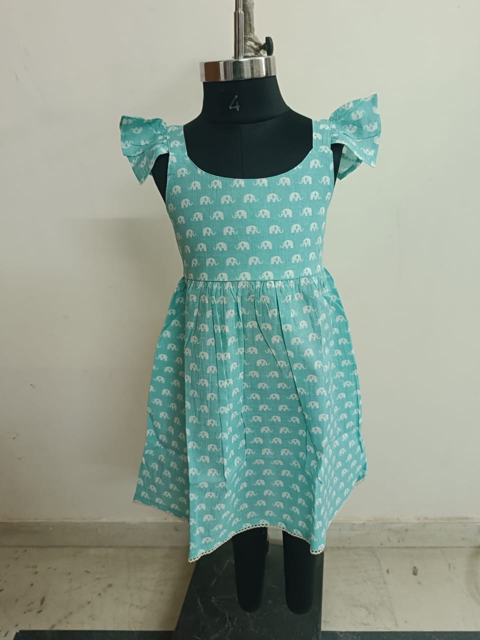 Aqua Elephant Smocked Back Sleeveless Frock