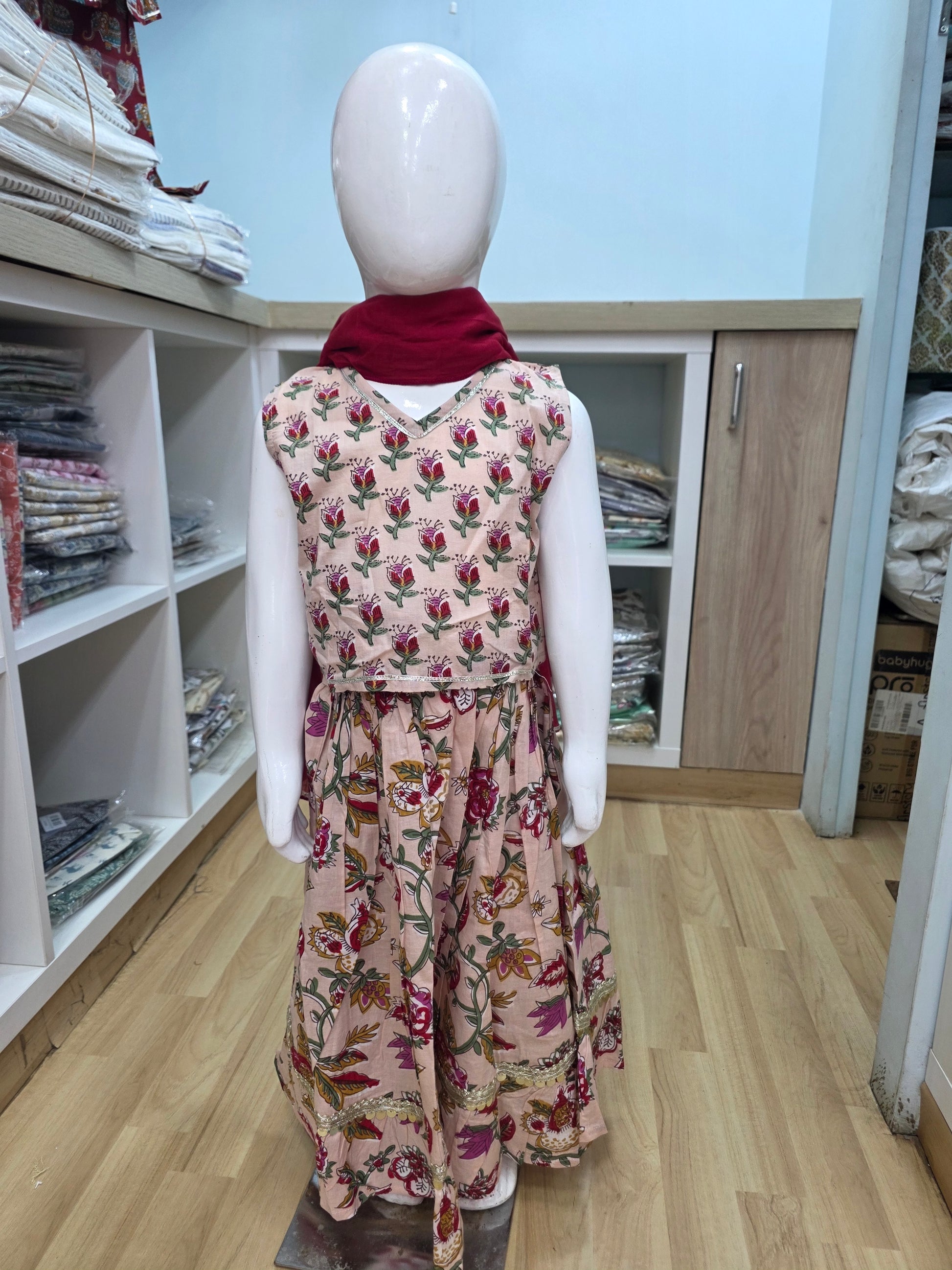 Pink Floral Sleeveless Lehenga with Dupatta
