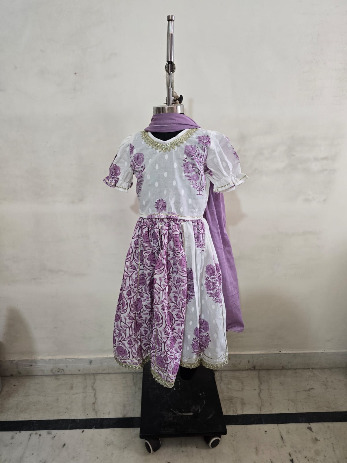 Purple Jhaal Boota Half & Half Lehenga