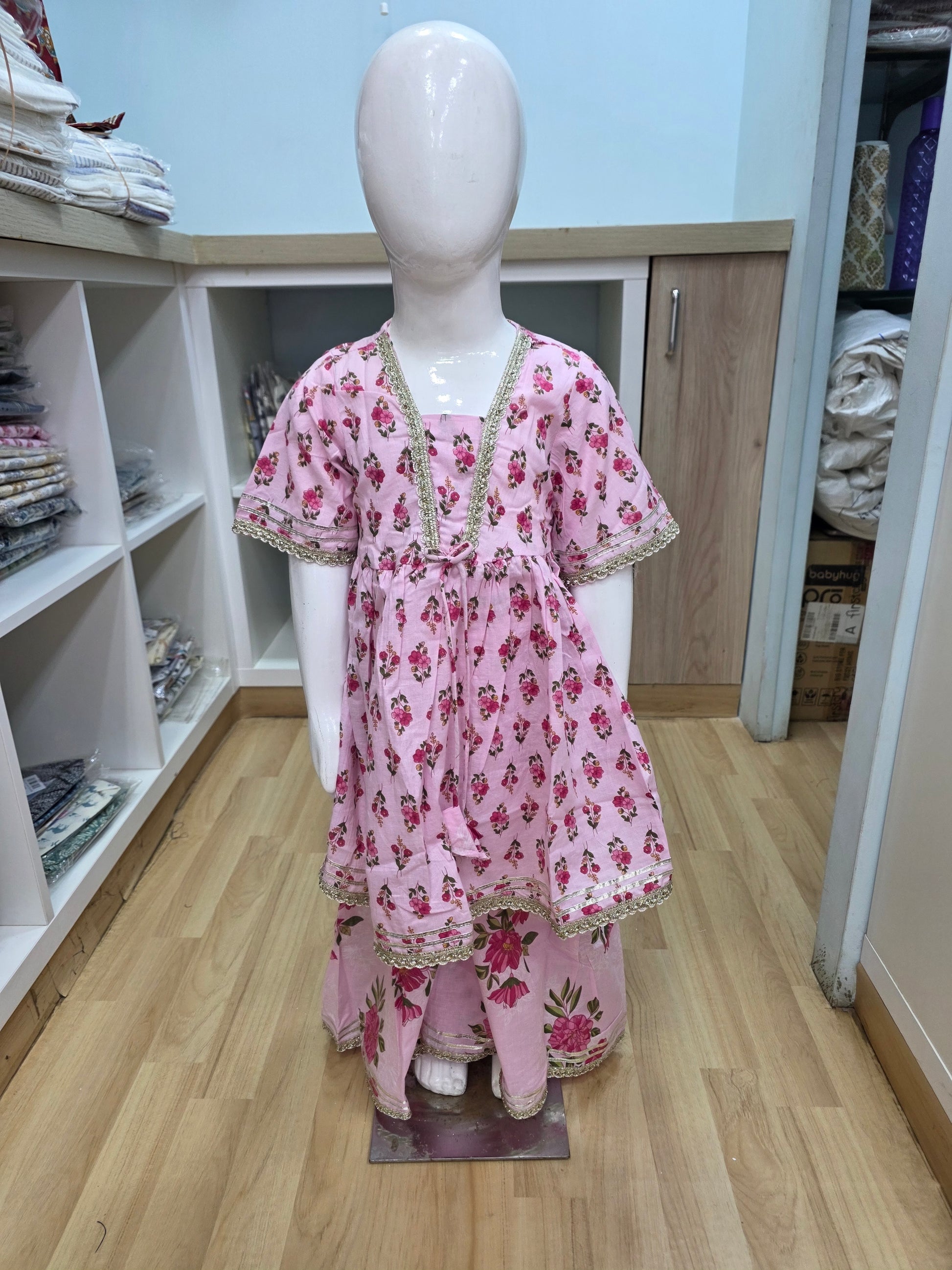 Pink V Yoke Floral Sharara