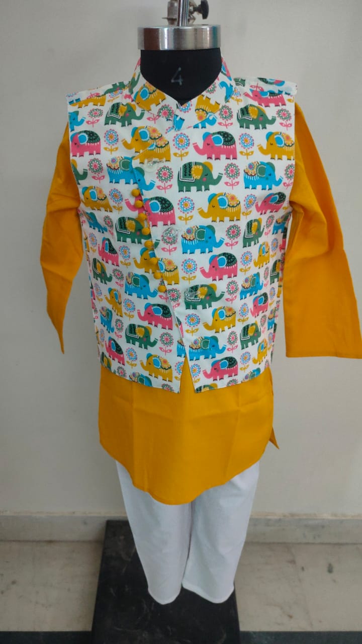Yellow Elephant Cross Cut Jacket Set