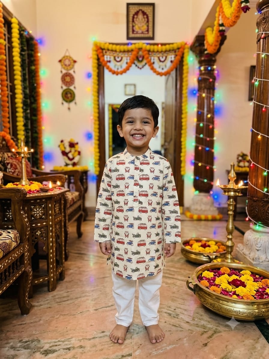 Red Grey Car Kurta Pyjama