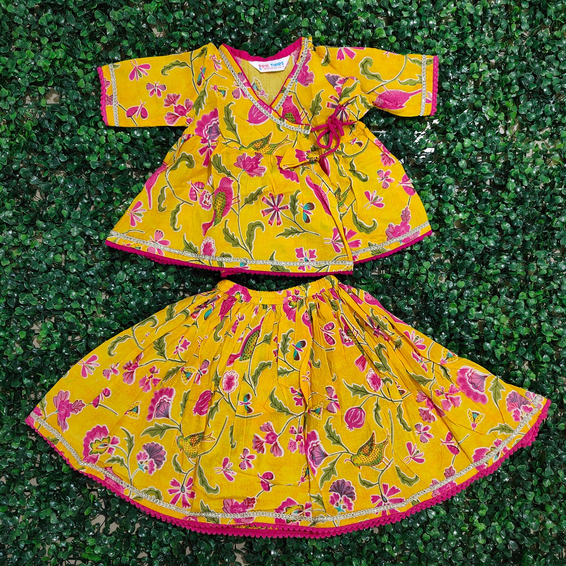 Yellow Infant Angrakha Lehenga Set