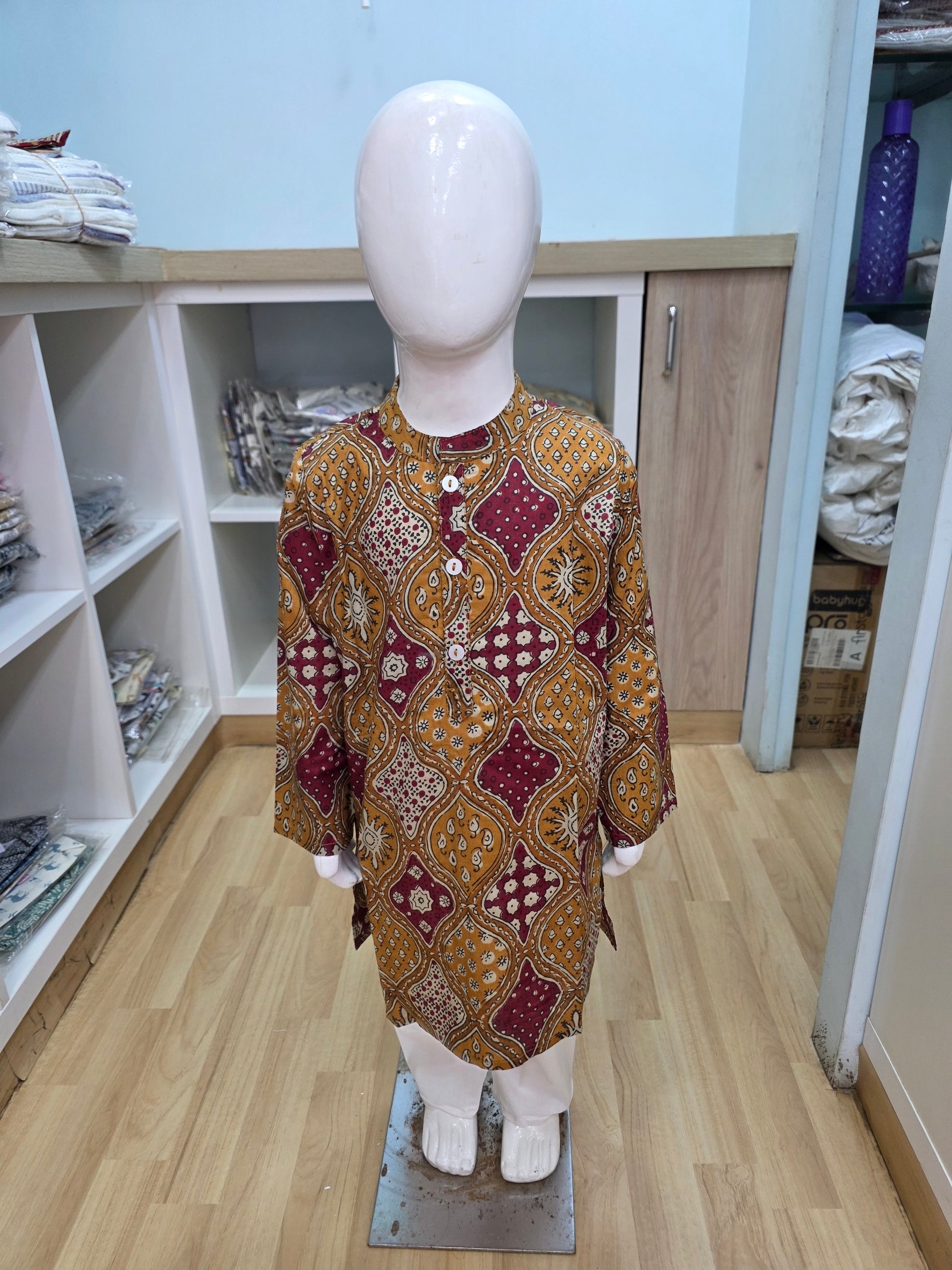 Mustard Maroon Diamond Kurta Pyjama