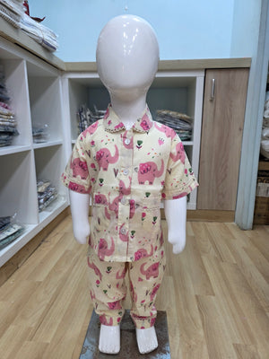 Baby Pink Elephant Peter Pan Collar Night Dress