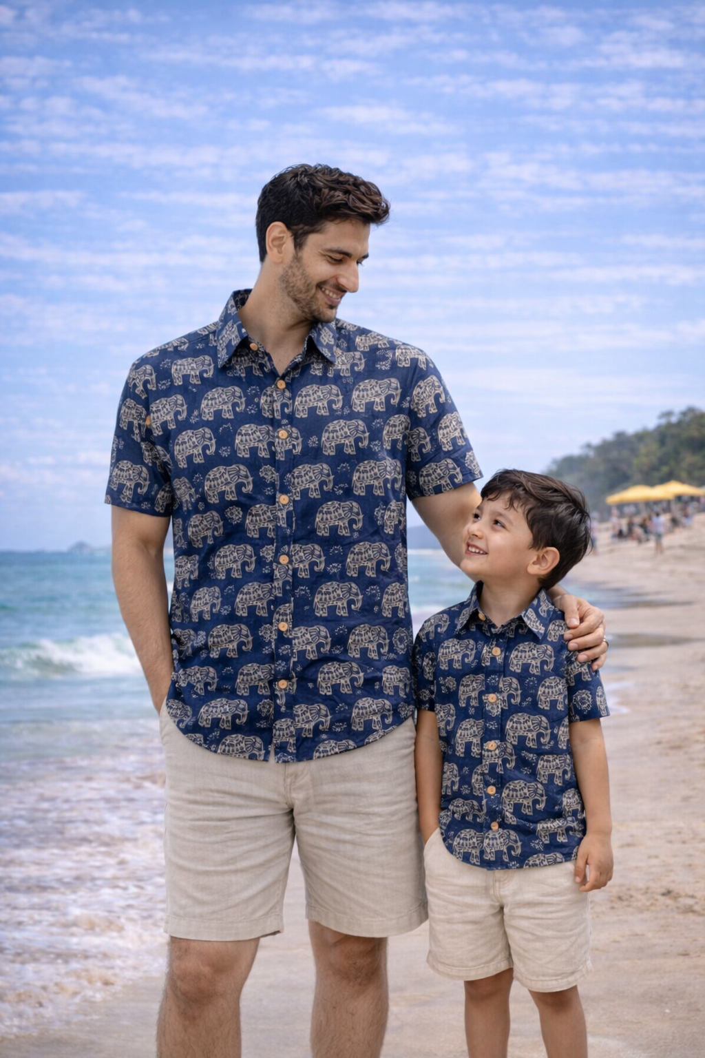 Blue White Elephant Outline Kids' Shirt