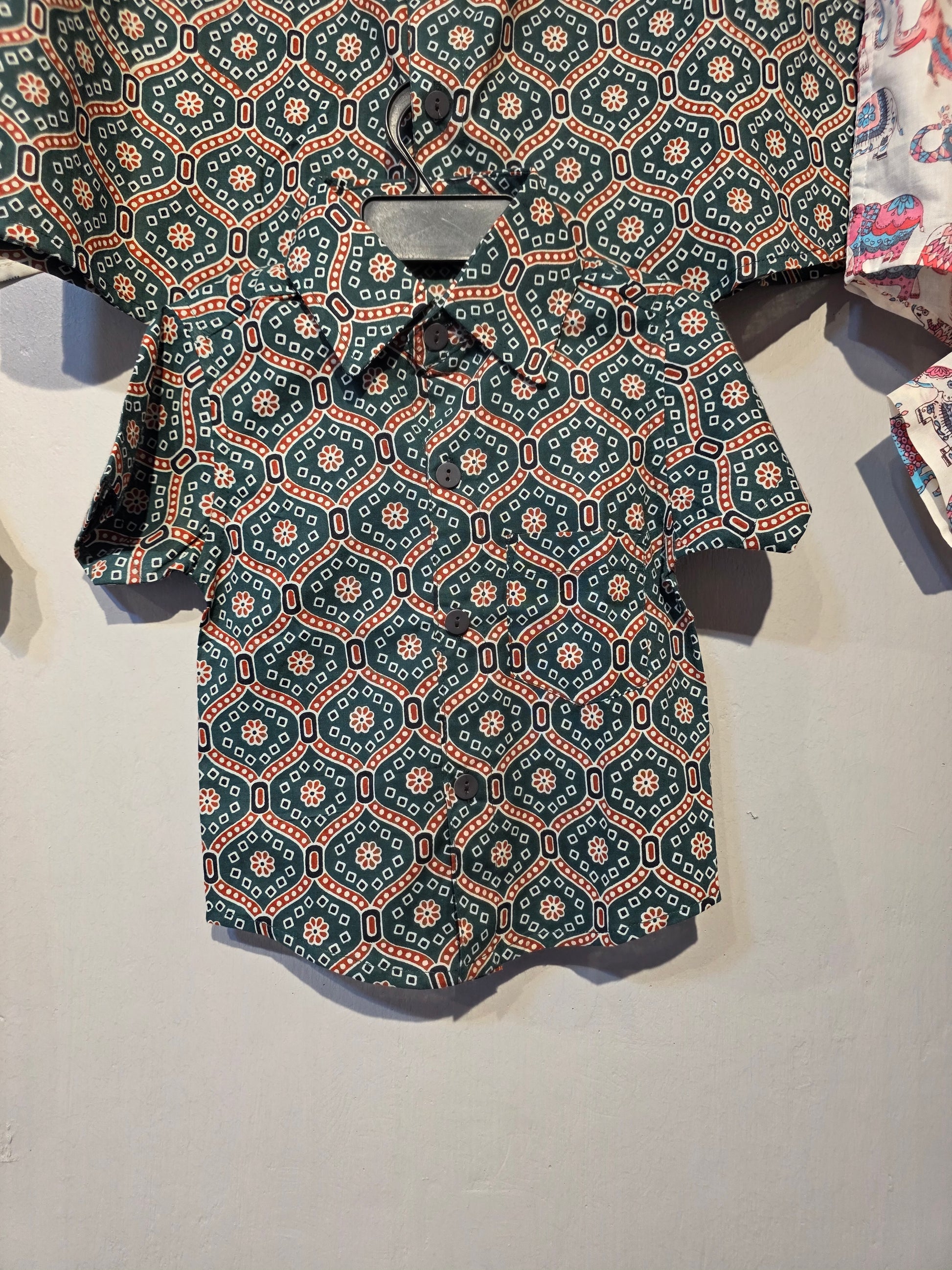Bottle Green Bandhej Men's Shirt