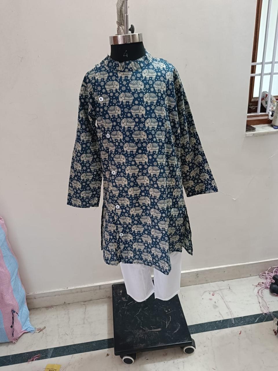 Blue Ambari Elephant Kurta Pyjama