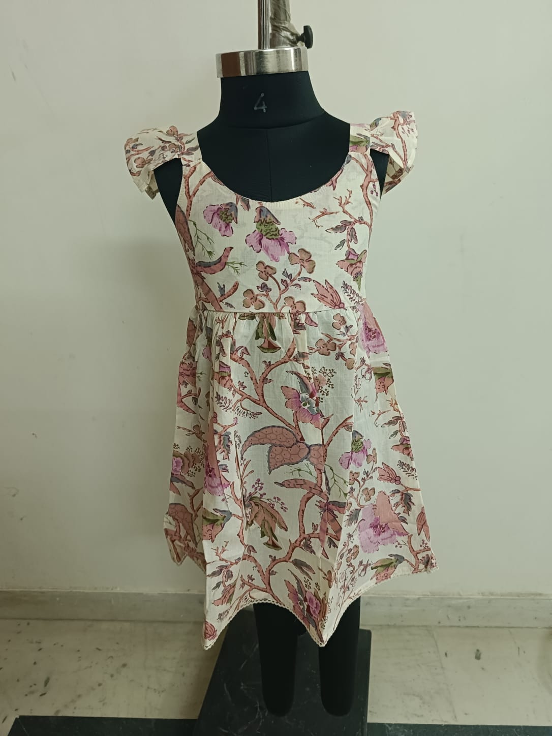 Peach Floral Smocked Back Sleeveless Frock