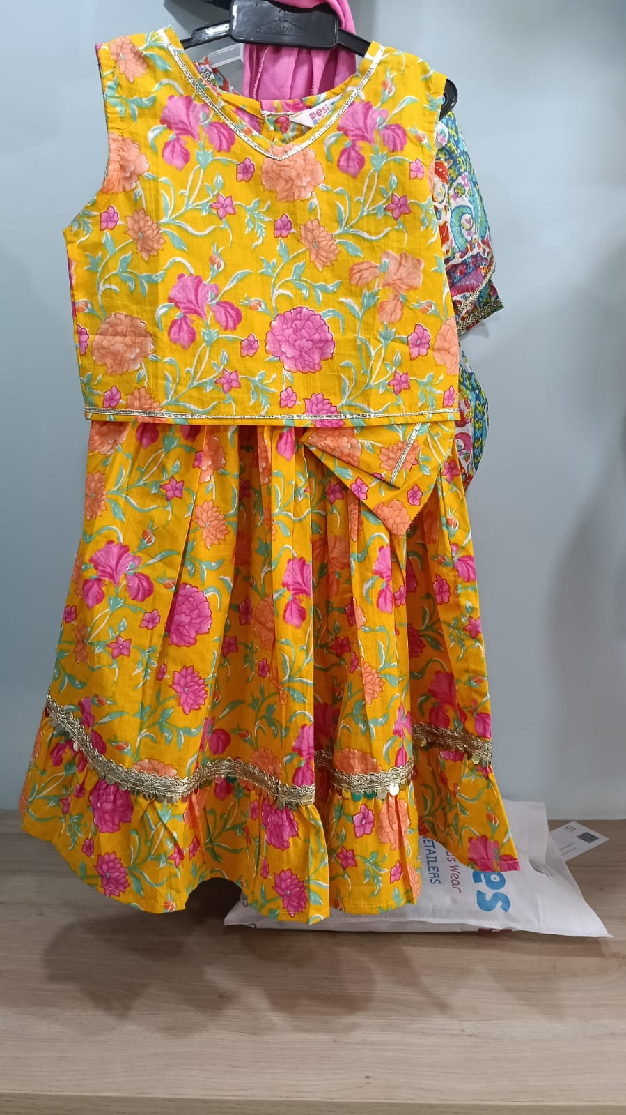 Yellow Pink Floral Lehenga with Dupatta