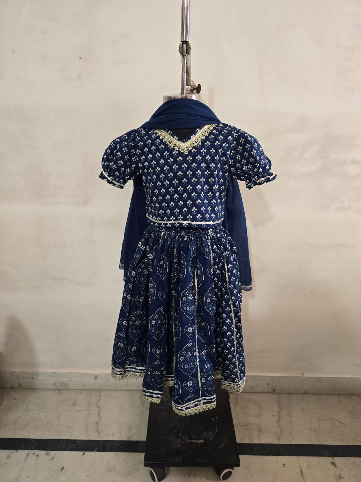 Navy Hexagon Half & Half Lehenga