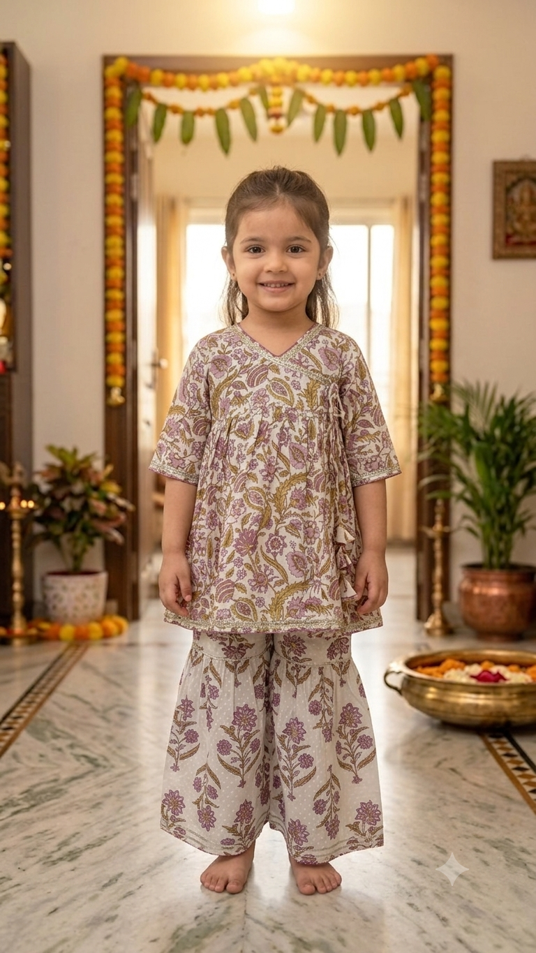 Purple Floral Angarkha Sharara