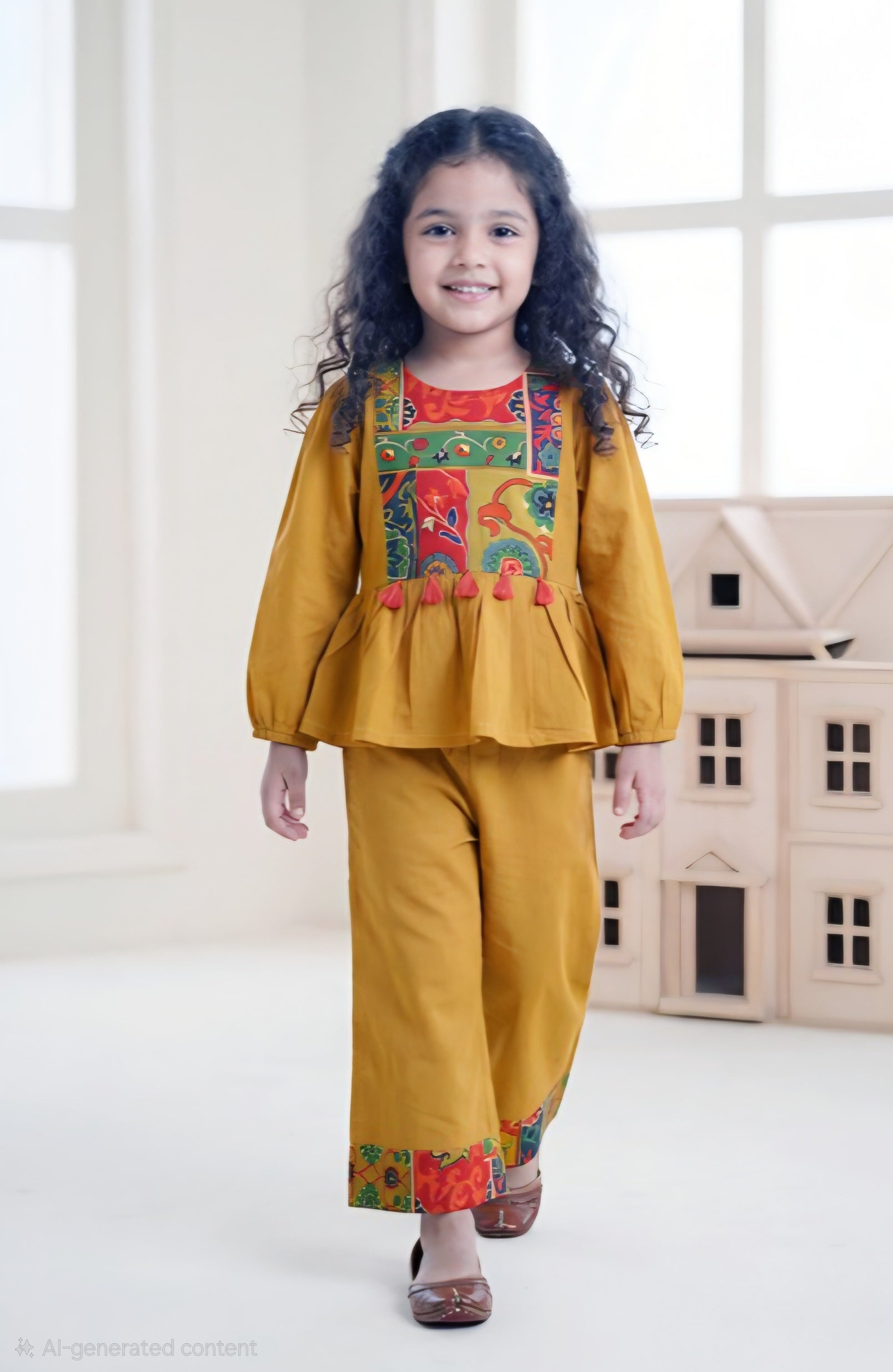 Mustard Yoke Patch Full Sleeve Coord Set
