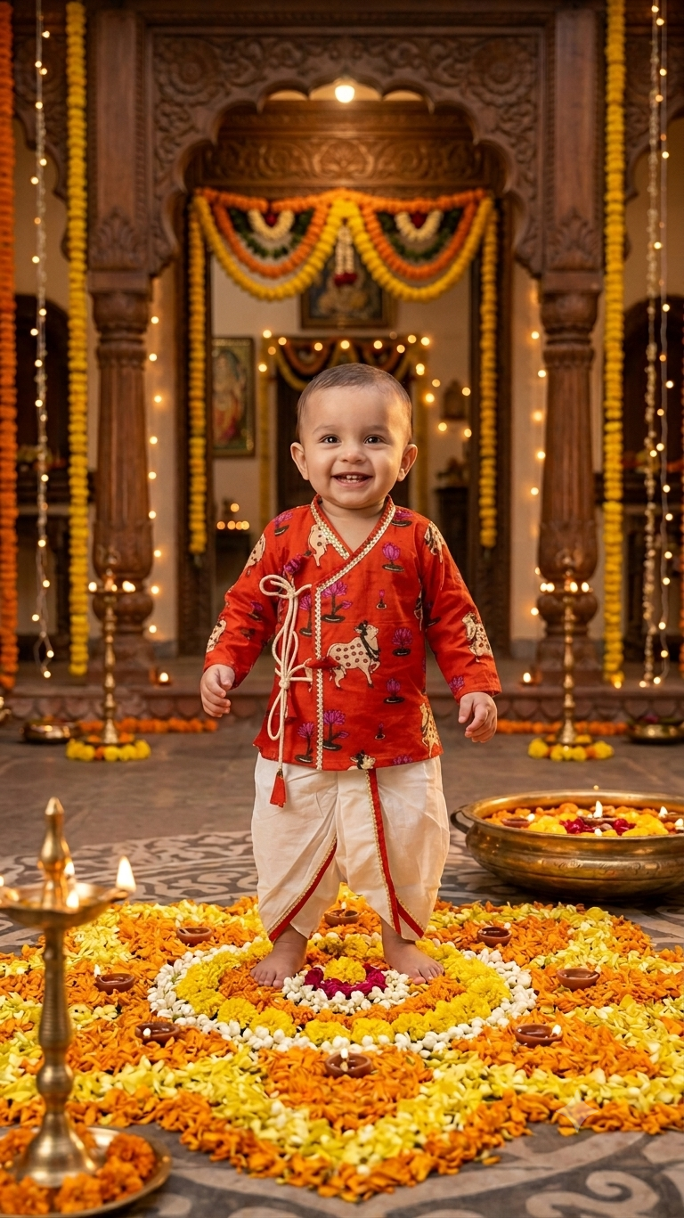 Orange Picchwai Infant Dhoti Kurta