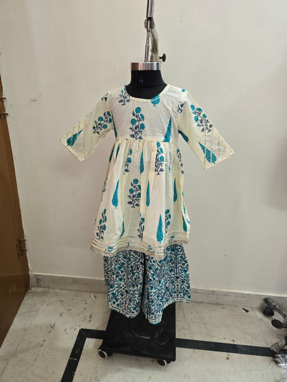Peacock Blue Floral Sharara