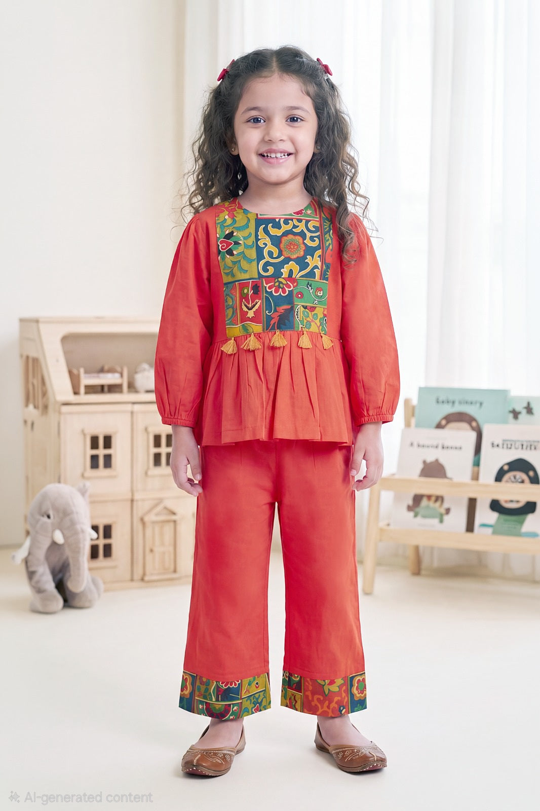 Rust Yoke Patch Full Sleeve Coord Set