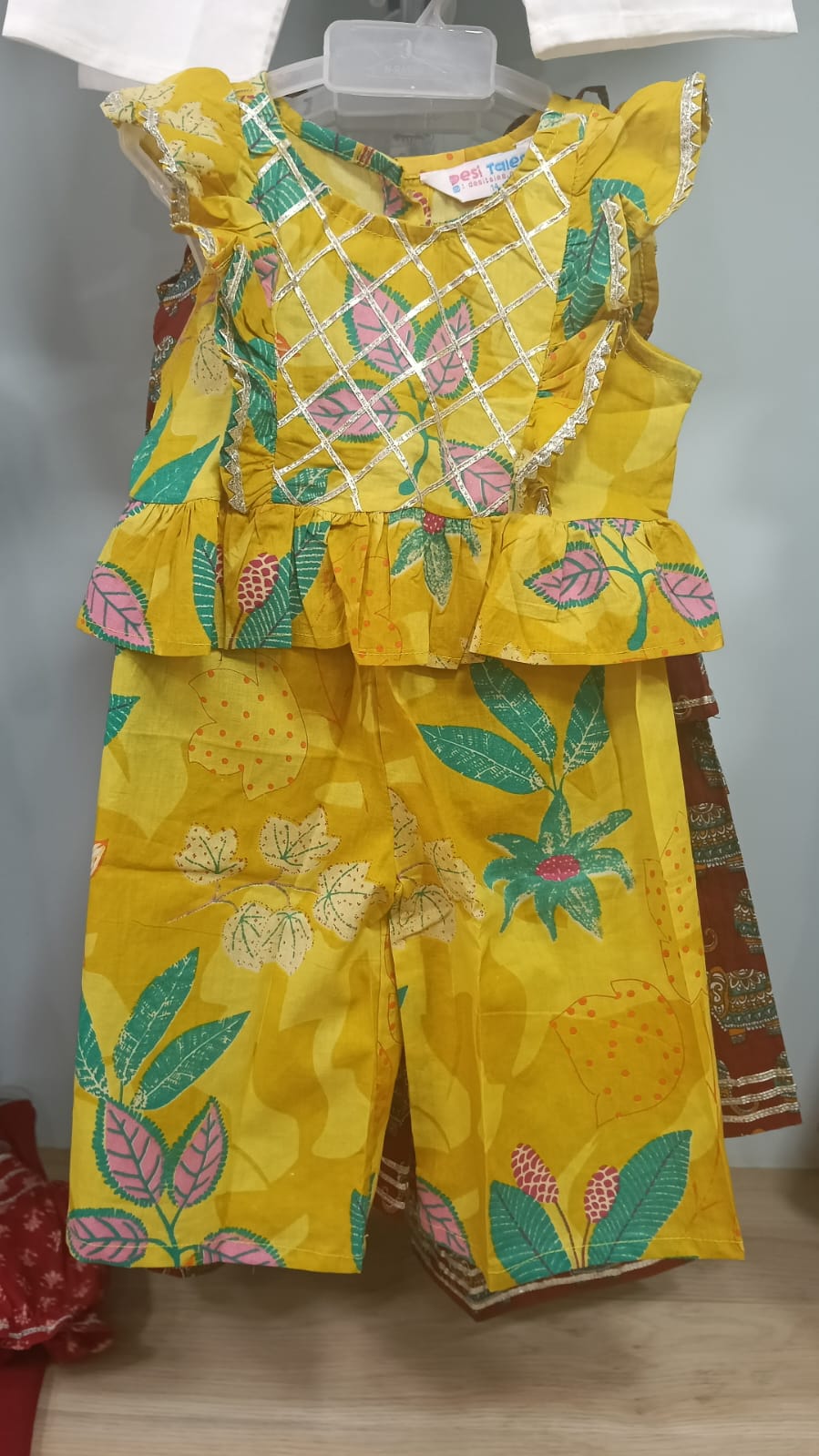 Yellow Floral Butterfly Top with Straight Pants