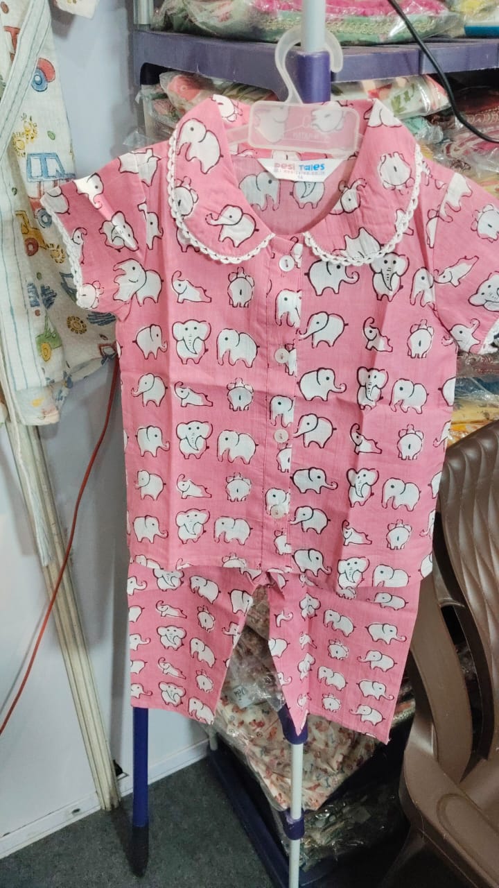Pink Elephant Peter Pan Collar Night Dress