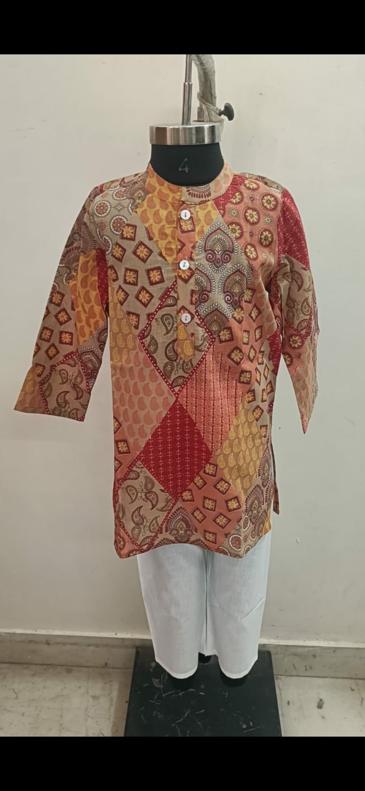 Red Orange Patch Kurta Pyjama