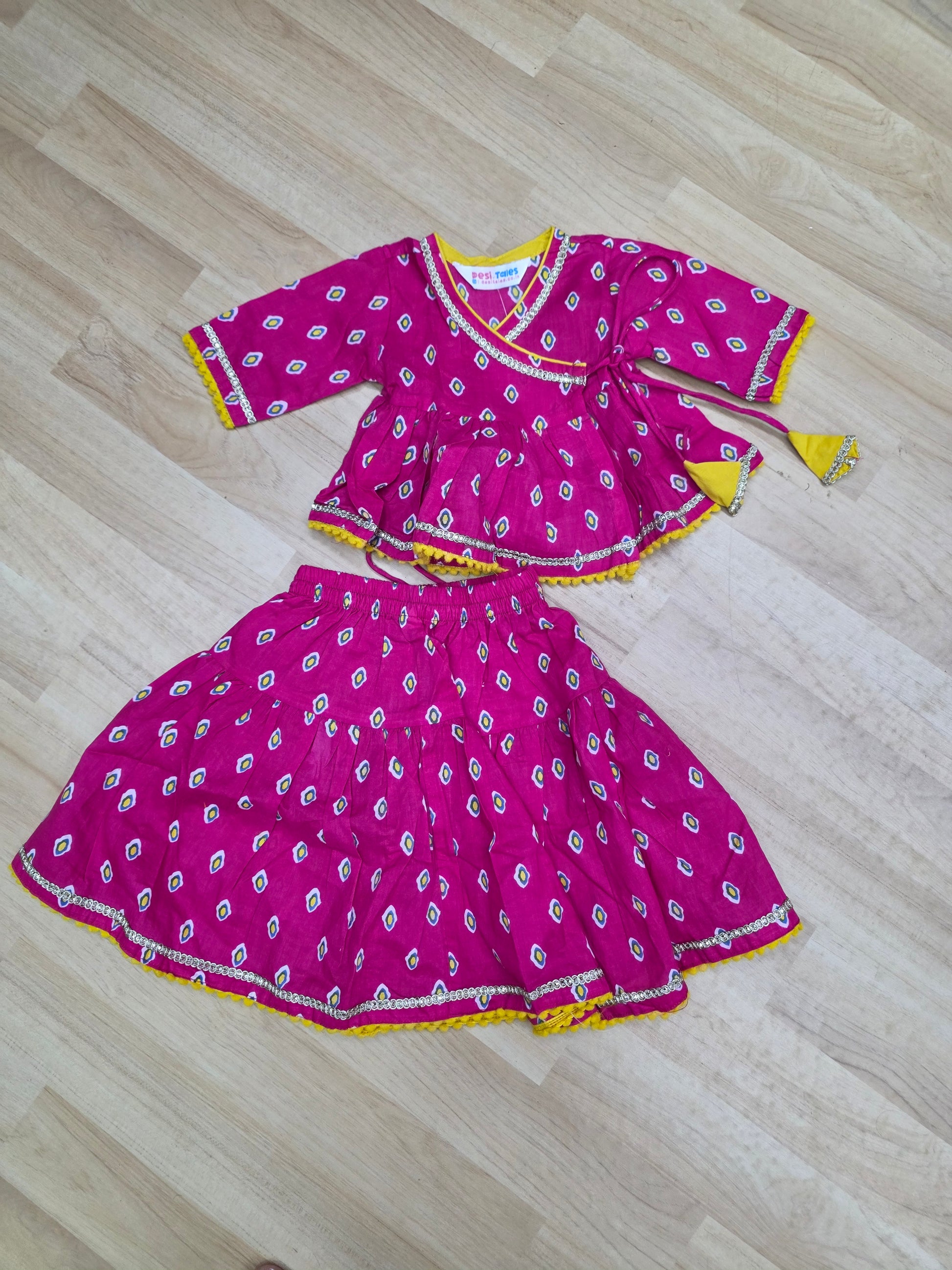 Pink Bandhej Infant Angrakha Lehenga Set