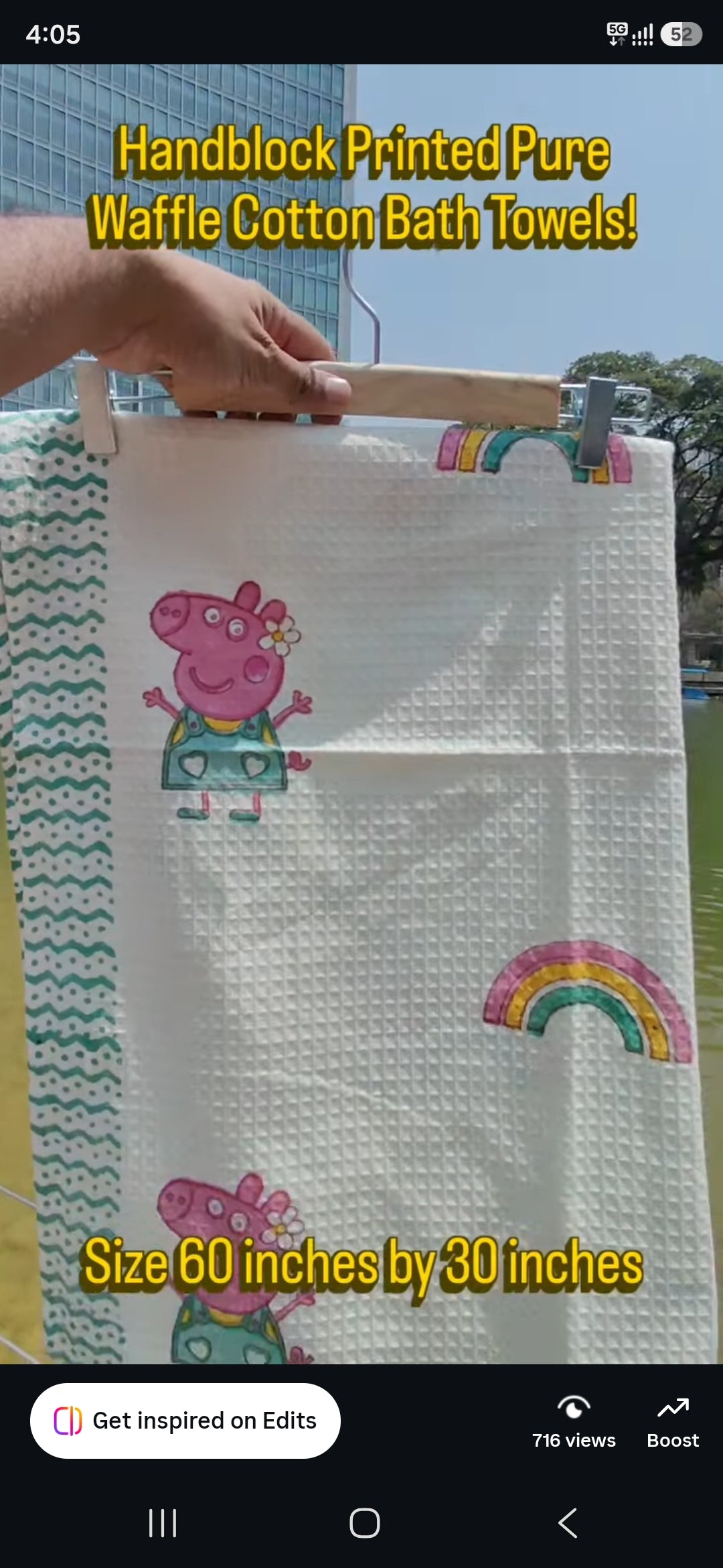 Peppa Pig Bath Towel - Hand Block Printed