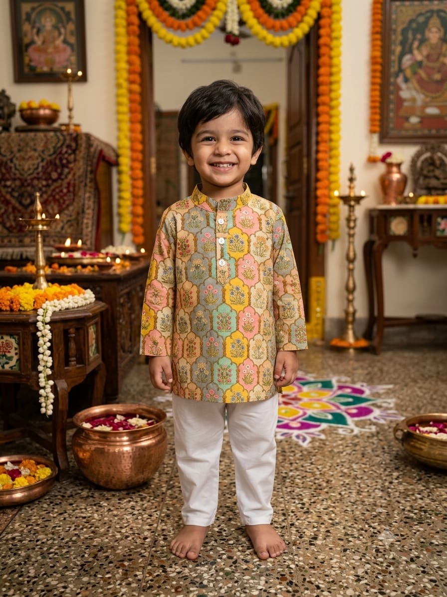 Multicolour Hexagon Twinning Kurta Pyjama