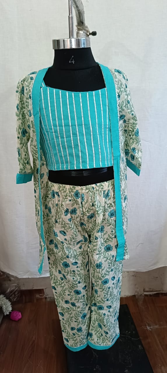 Blue Cream Floral Shrug Coord Set