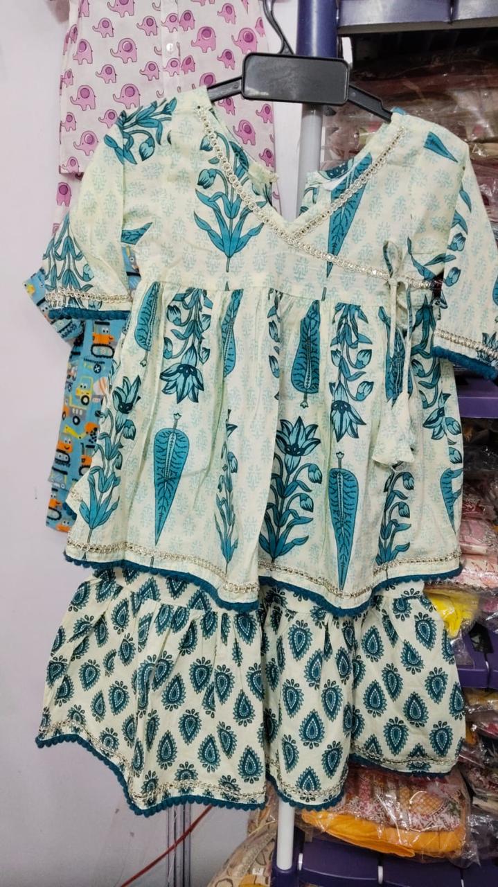 Cream Peacock Blue Floral Sharara
