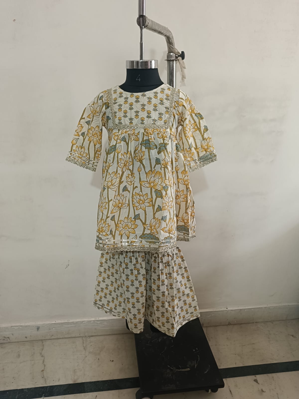 Yellow Lotus Square Yoke Floral Sharara