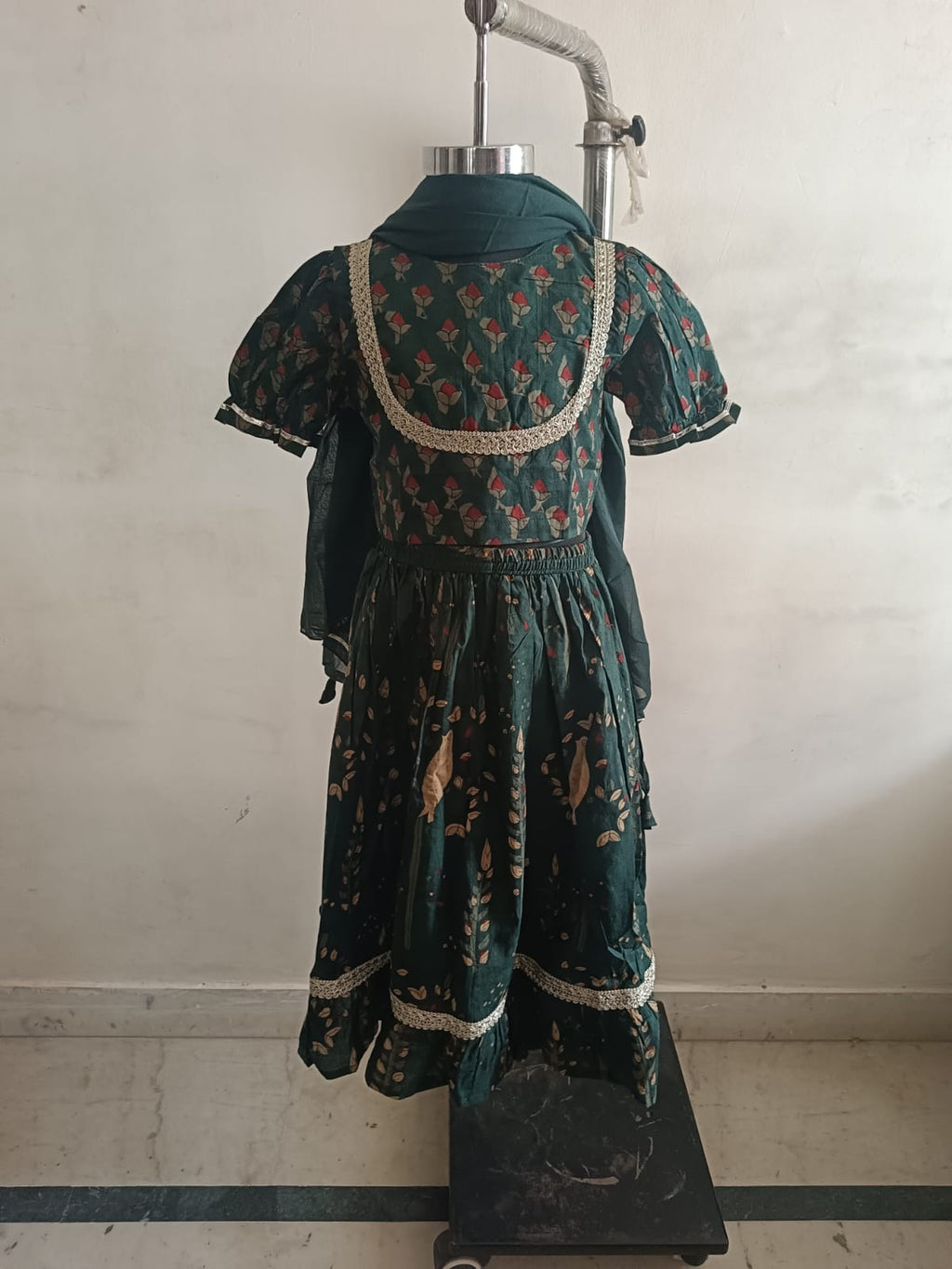 Bottle Green Bird Twinning Lehenga with Dupatta