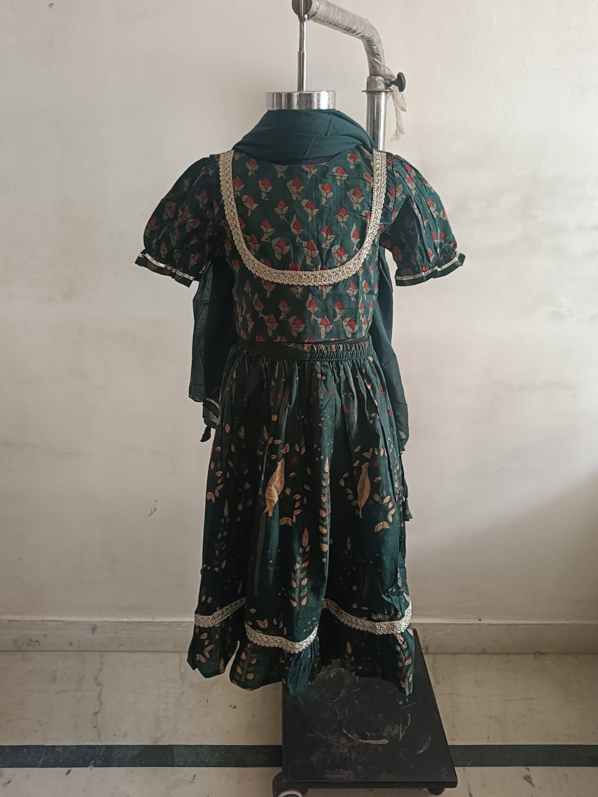 Bottle Green Bird Twinning Lehenga with Dupatta