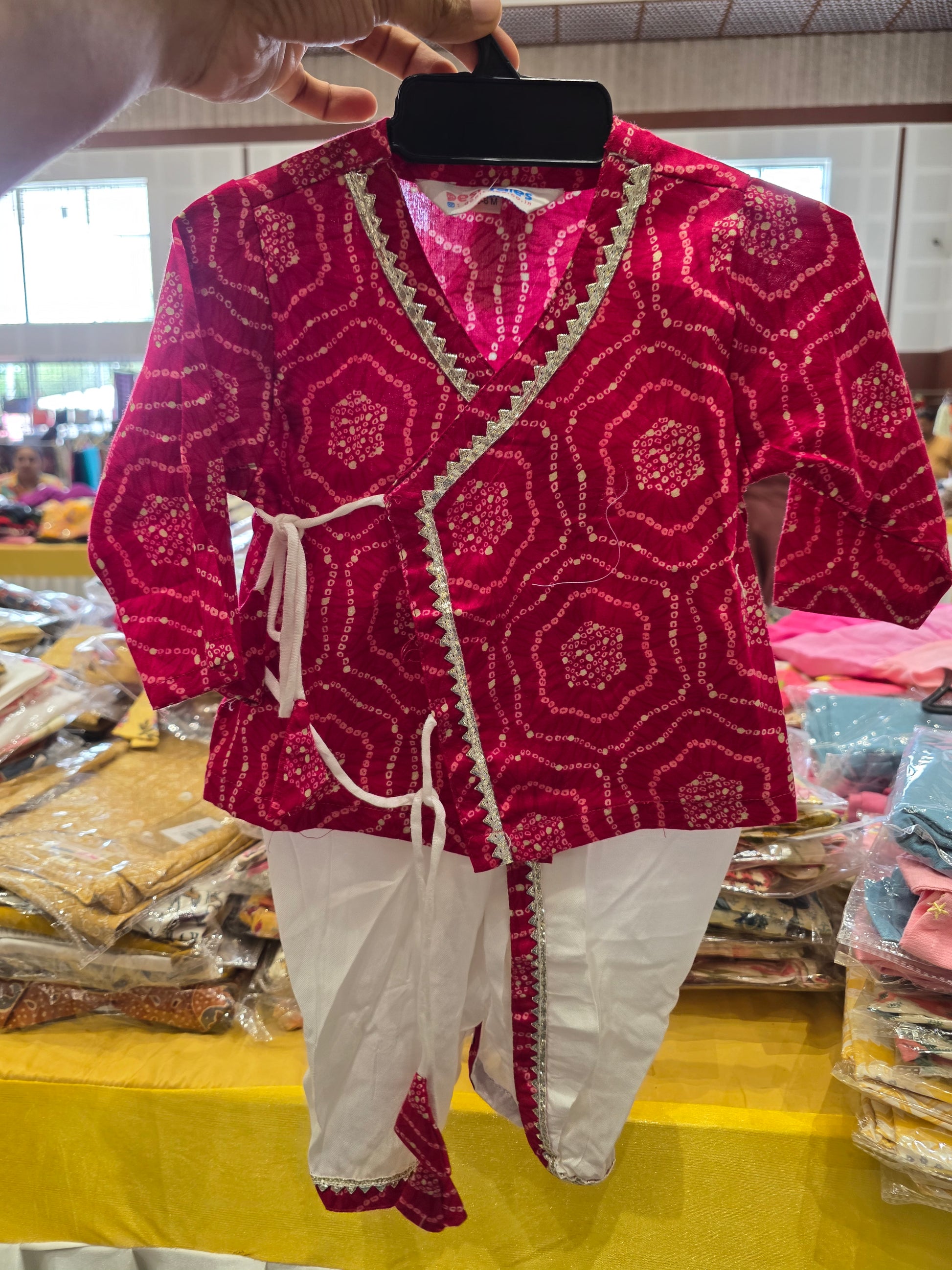 Red Bandhani Muslin Infant Dhoti Kurta