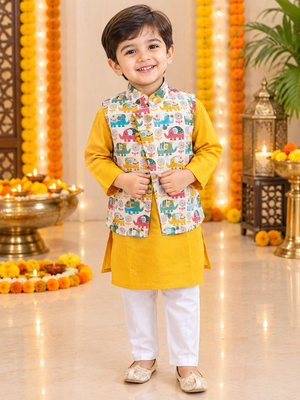 Yellow Elephant Cross Cut Jacket Set