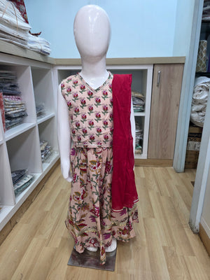 Pink Floral Sleeveless Lehenga with Dupatta