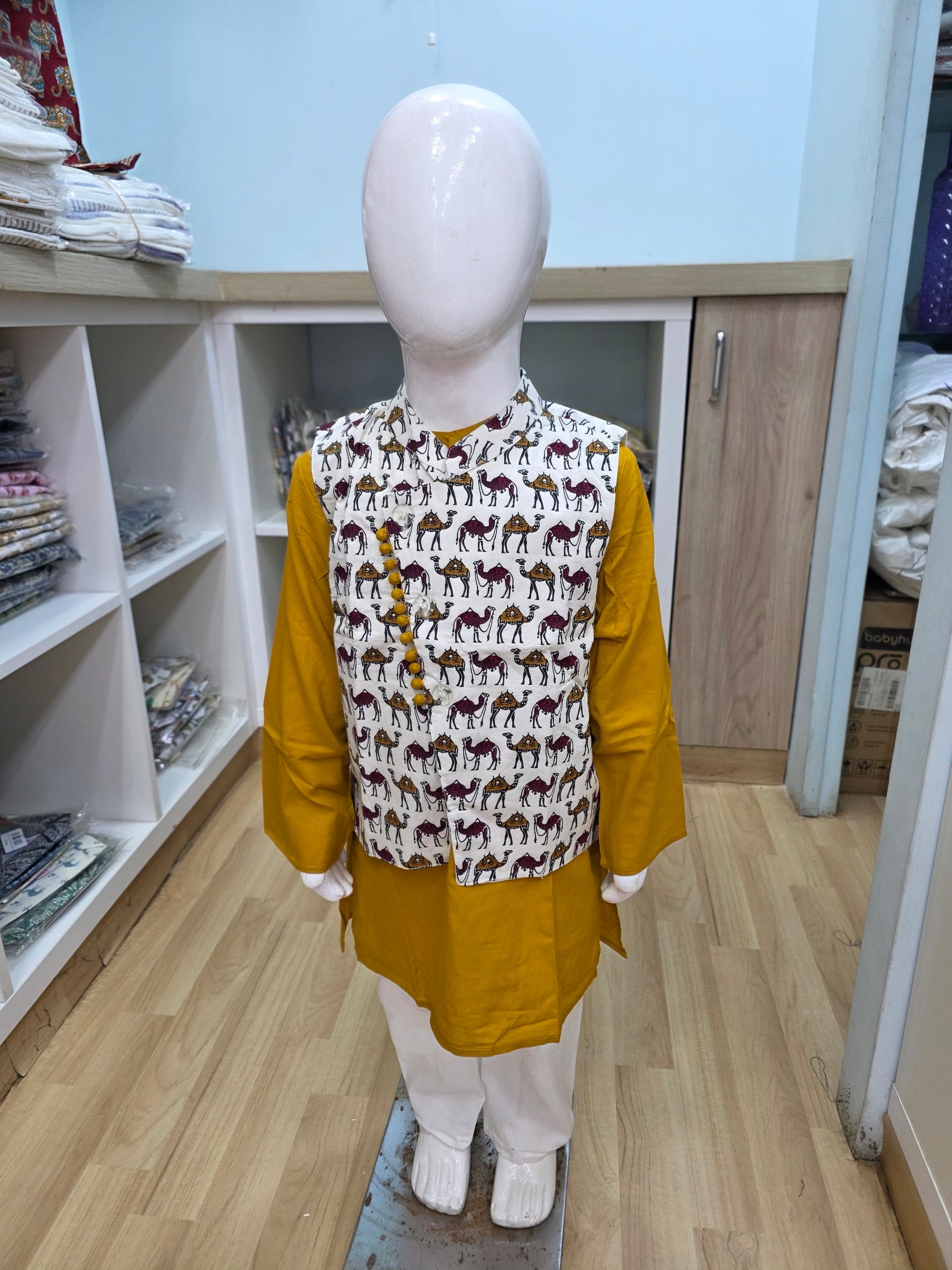 Mustard Cross Cut Camel Jacket Set
