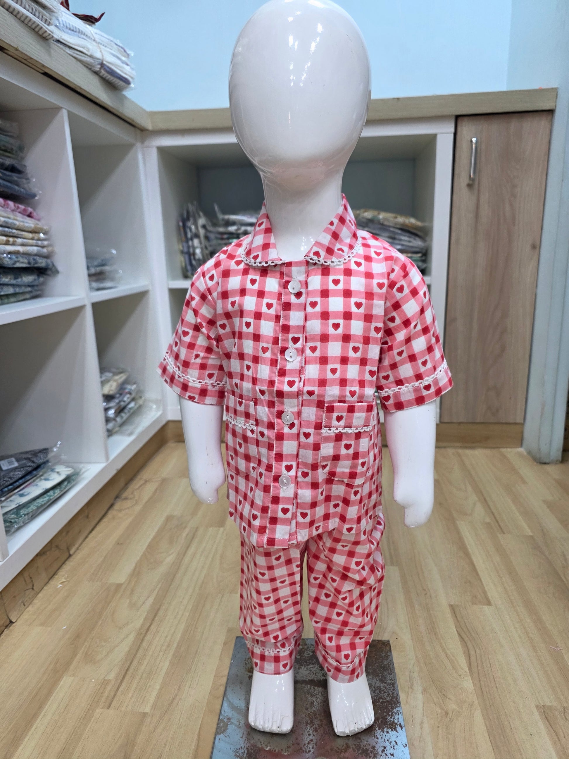 Red Heart Peter Pan Collar Night Dress