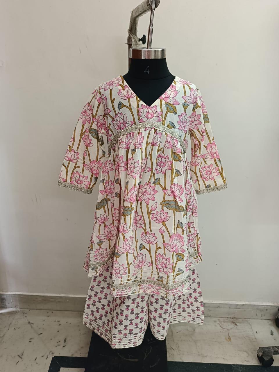 Cream Pink Lotus Alia Cut Sharara