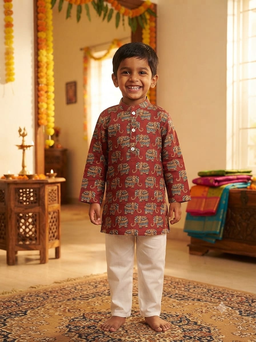 Red Elephant Twinning Kurta Pyjama
